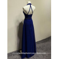 Alibaba elegante lange neue Designer-Hals Royal Blue Farbe Chiffon Beach Abendkleider oder Brautjungfer Kleid mit Kristall Perle LE29